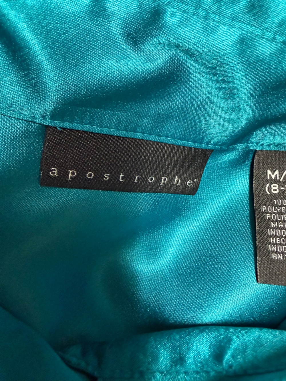 Apostrophe Teal Satin Button-Up Blouse - Picture 7 of 9